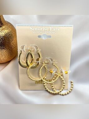 💛MIXIT💛Gold-Tone Hoop Earring Set - Three Textured Styles/NWT